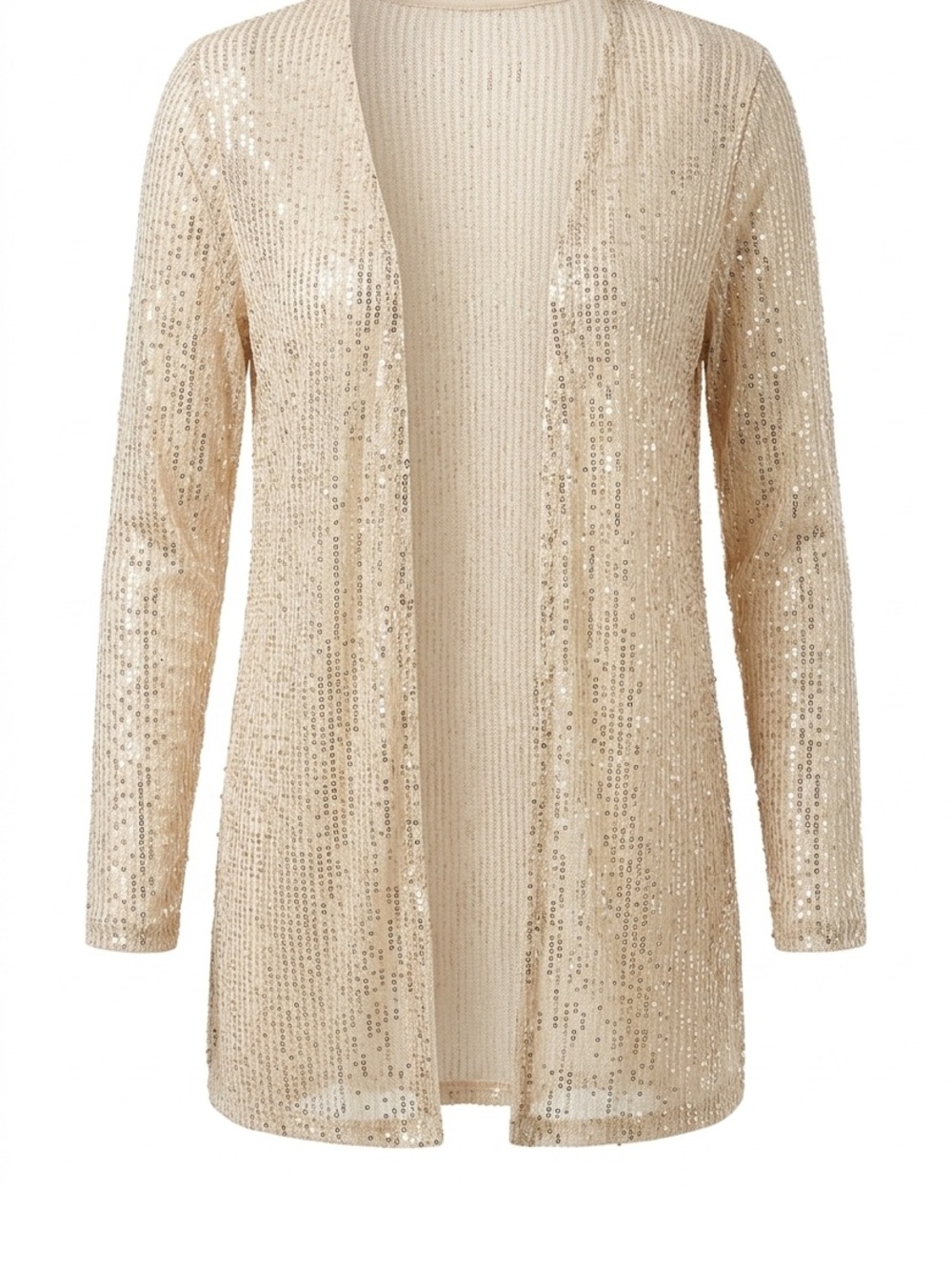 Women Gold Sequin Two Piece Dress and Matching Open Front Cardigan